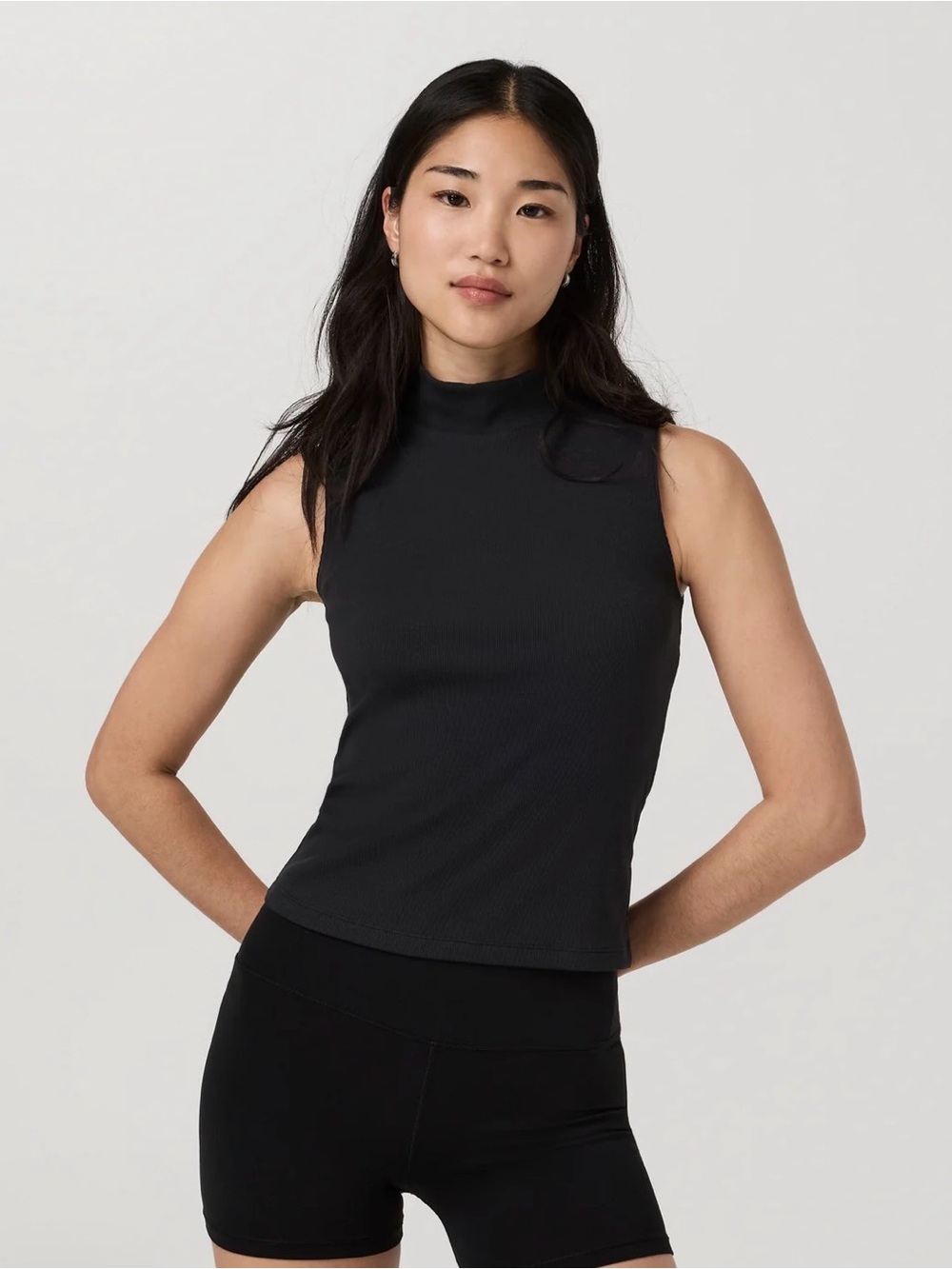 Vuori Ribbed Mock Neck Tank Top in Black